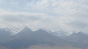 A view of the Tien Shan mountains, with the sun in the wrong place.